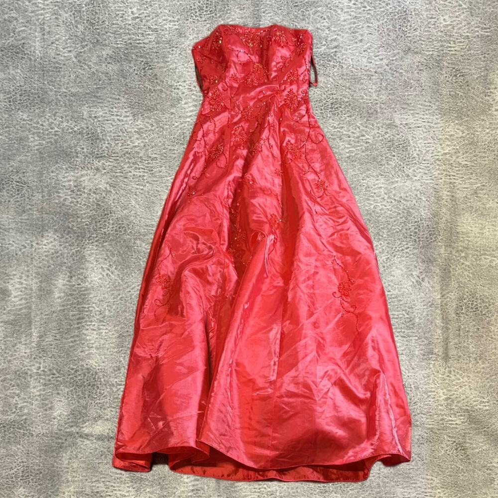 Coral Embellished Floral Strapless Maxi Dress Gown